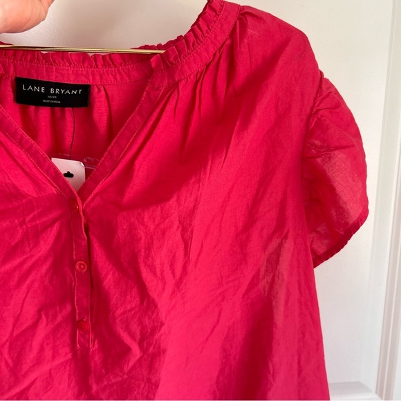 Lane Bryant hot pink Flutter Sleeve eyelet Woven Front button Top 18/20 plus - Picture 5 of 7